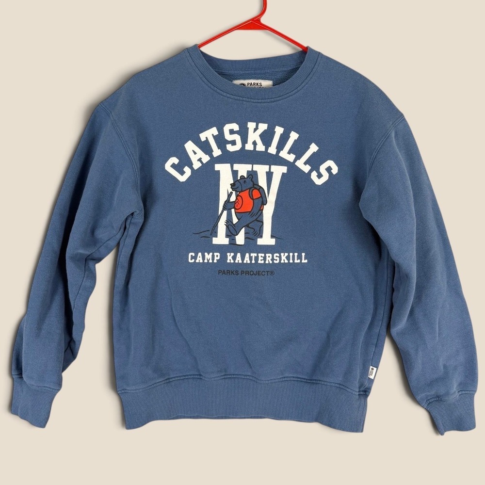 Parks Project Catskills NY Camp Kaaterskill Bear Sweatshirt Blue Medium